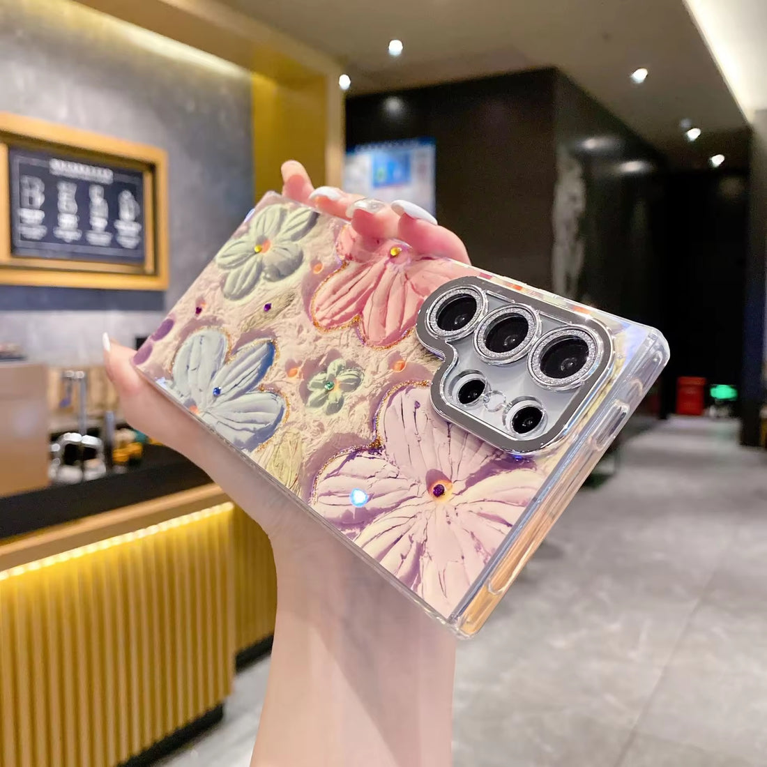 Classy Floral Oil Painting Case with Shimer Lens for Samsung