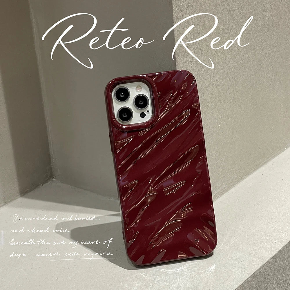 Cherry Wine Aesthetic Wavy Designer Silicon Shimmery Case for iPhone