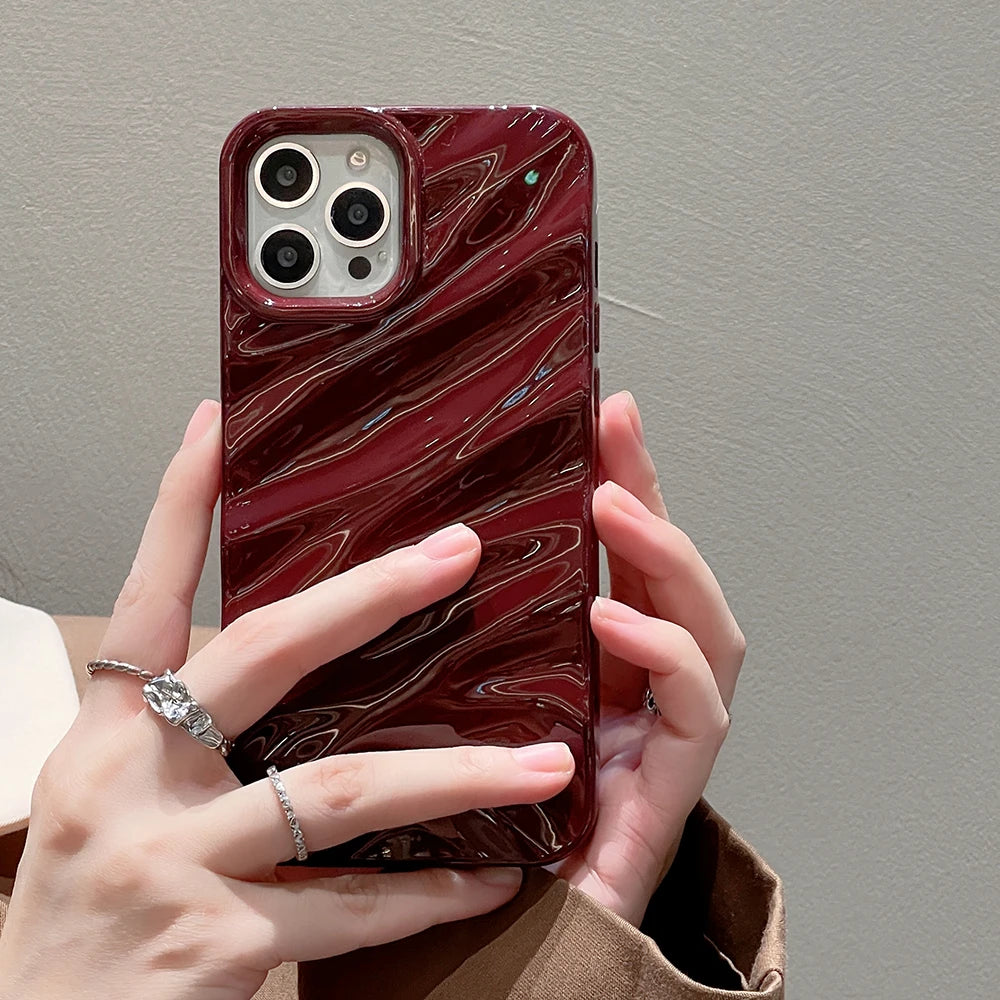 Cherry Wine Aesthetic Wavy Designer Silicon Shimmery Case for iPhone