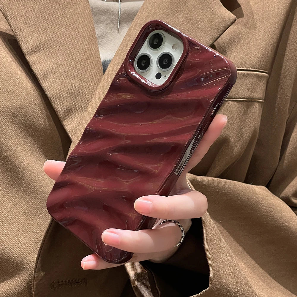 Cherry Wine Aesthetic Wavy Designer Silicon Shimmery Case for iPhone