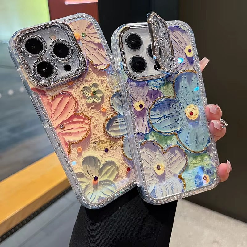 Diamond Classy Floral Cases with Charms for iPhone