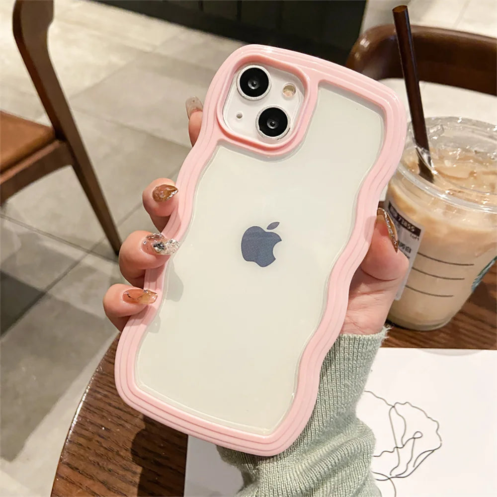 Wavy Style Bumper Transparent Cute cases for iPhone ( Pink )
