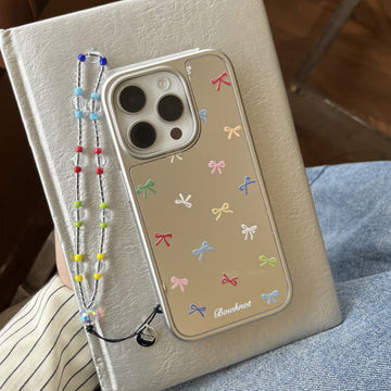 Cute Colorful Ribbons on Mirror with beaded charm for iPhone