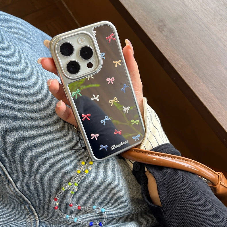 Cute Colorful Ribbons on Mirror with beaded charm for iPhone
