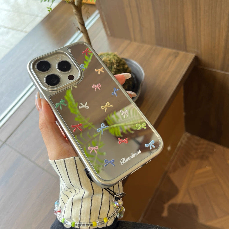Cute Colorful Ribbons on Mirror with beaded charm for iPhone