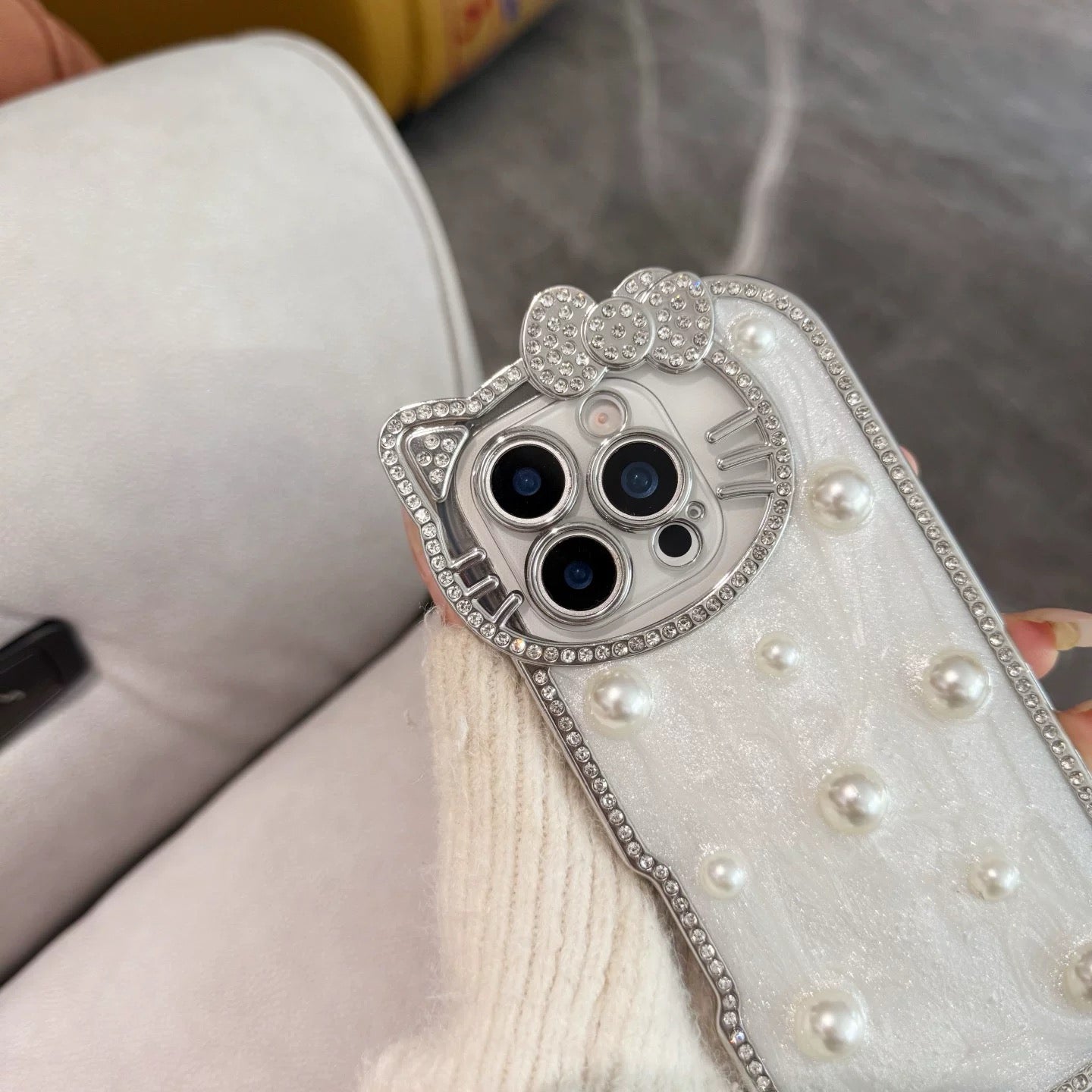 Pearl Kitty Bow Aesthetic Case for iPhone