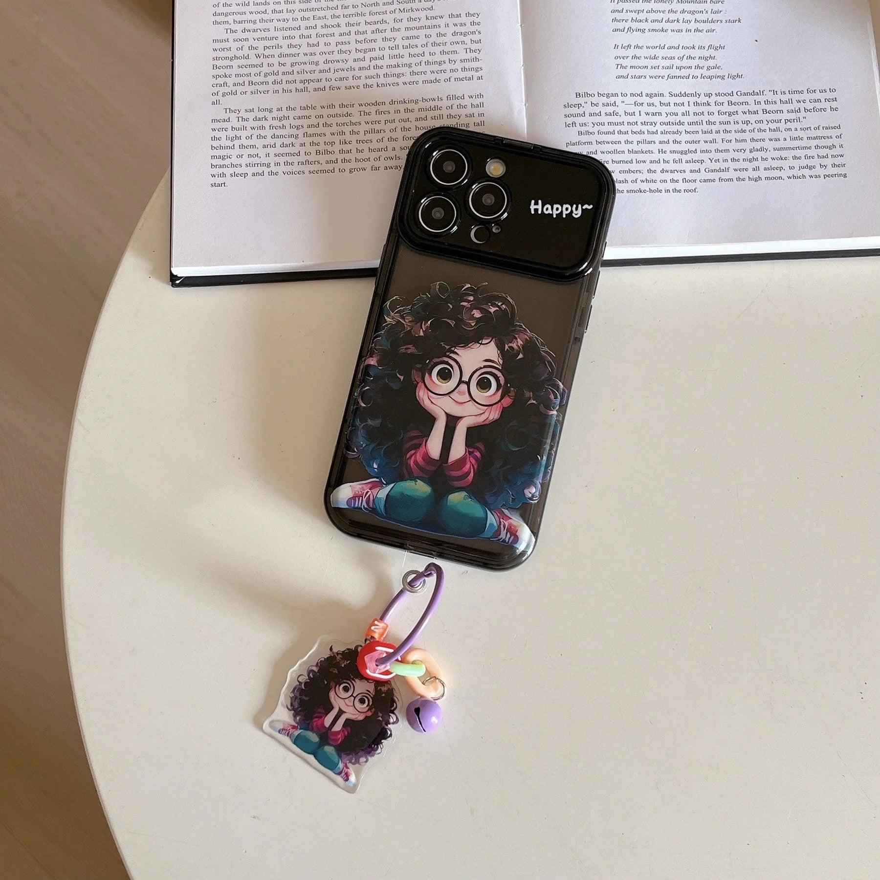 Cute Geek Girl Mirror Case with Charm for iPhone - Black Color