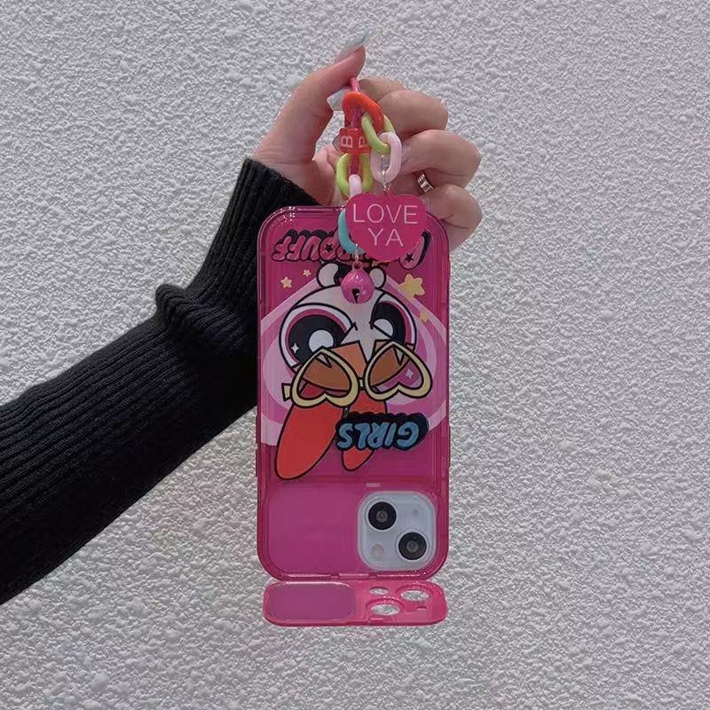 Pink Powerpuff Mirror Case with Charm for iPhone