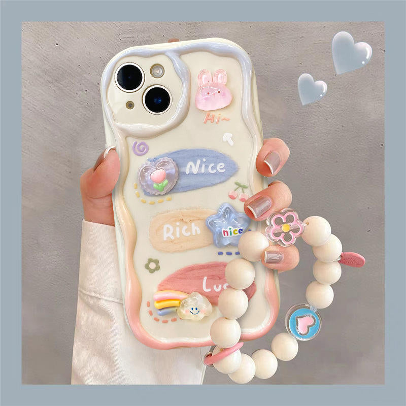 Kawaii Pastel Cute Character Cases with Beaded Charms for iPhone