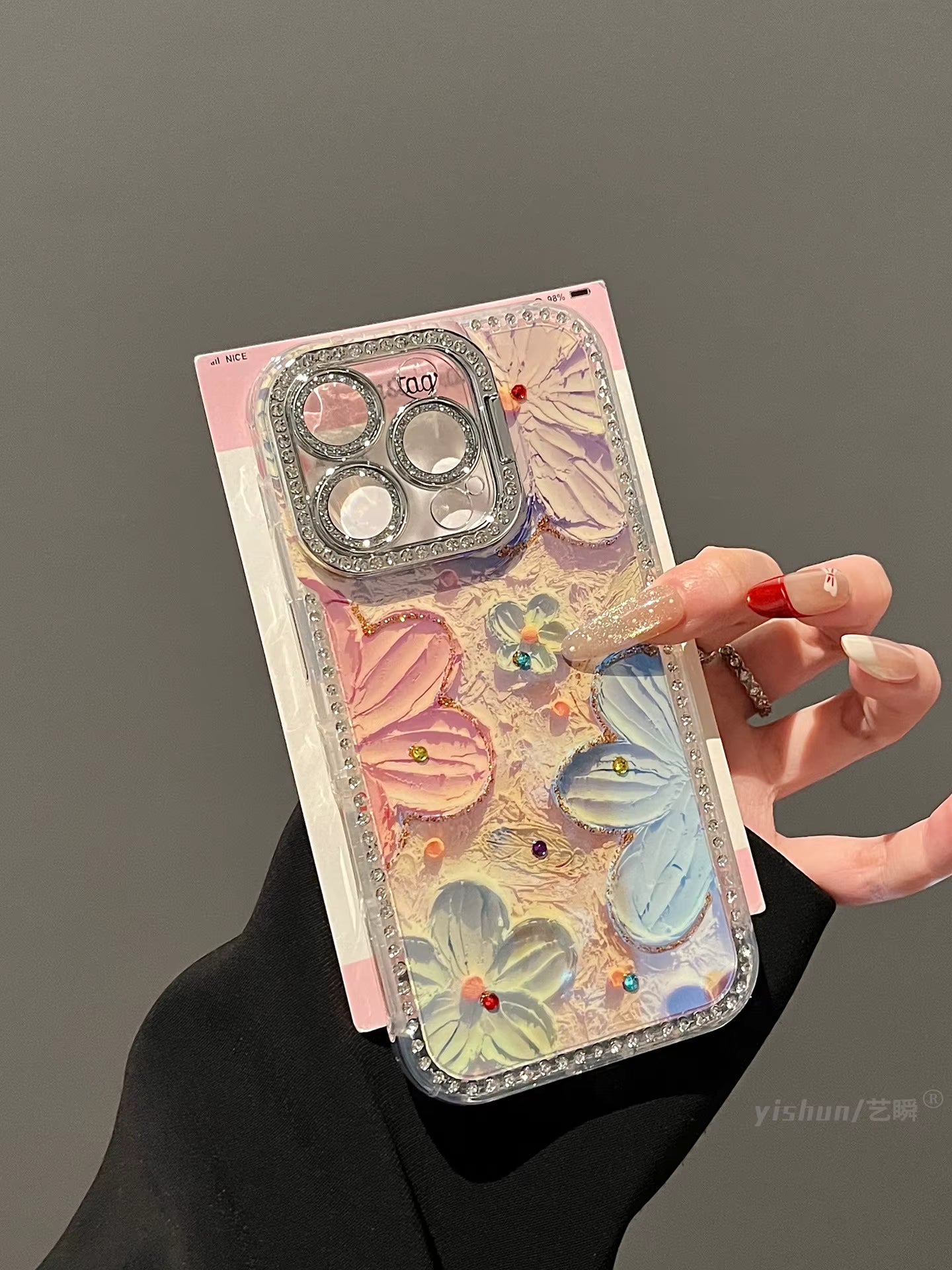 Diamond Classy Floral Cases with Charms for iPhone