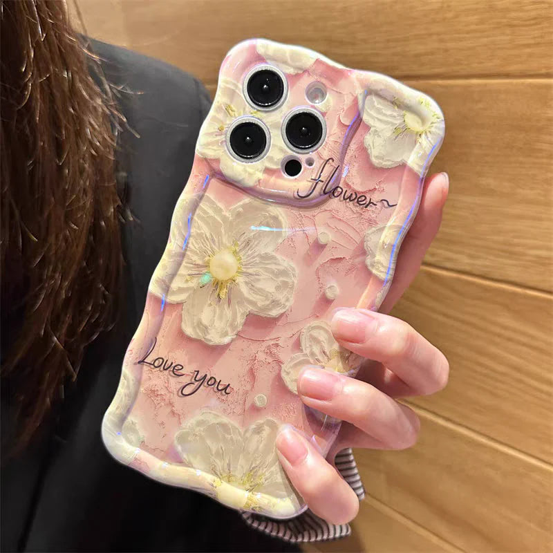 Pastel Aesthetic Cosmos Floral Case with Charm for iPhone