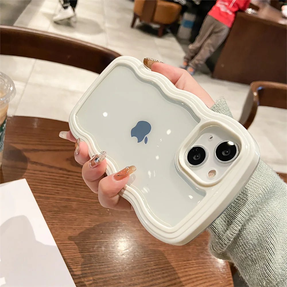 Wavy Style Bumper Transparent Cute cases for iPhone ( White )