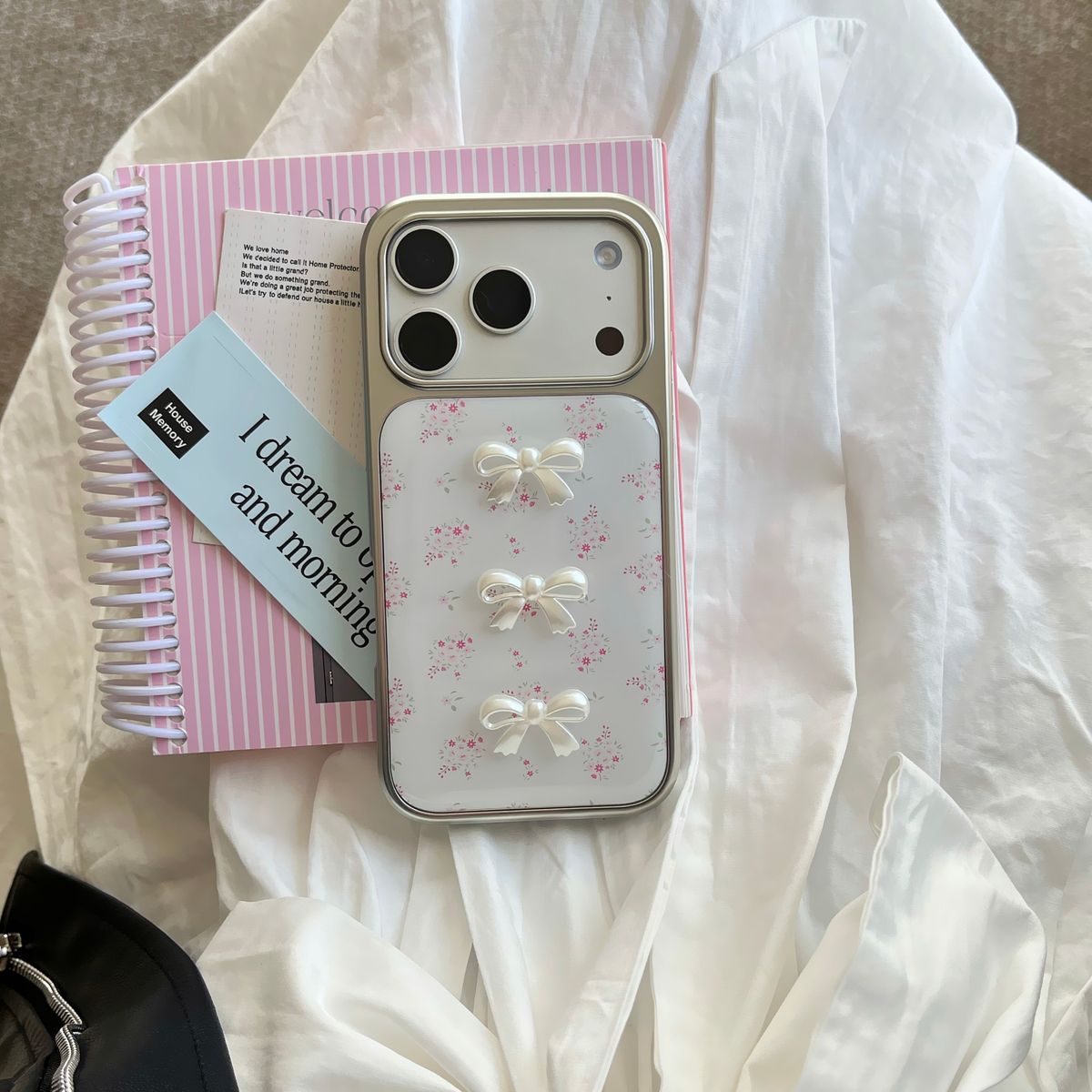 White Bow & Blossom Floral Phone Case for iPhone