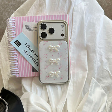 White Bow & Blossom Floral Phone Case for iPhone