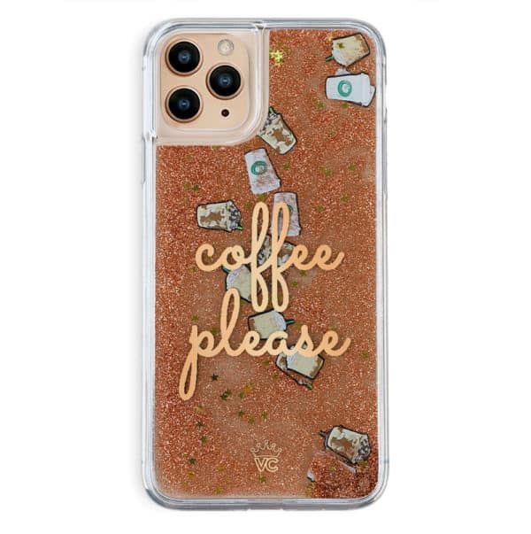 Coffee Please Floating Glitter Case for iPhone – Copper Gold