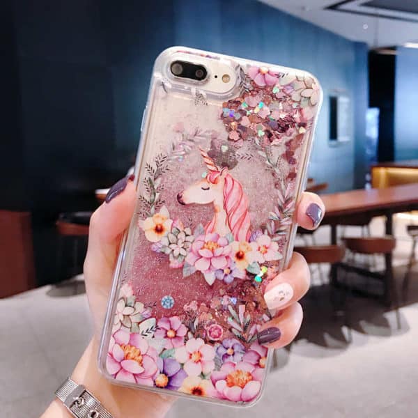 Unicorn Floral Glitter Falling Case for iPhone X / Xs