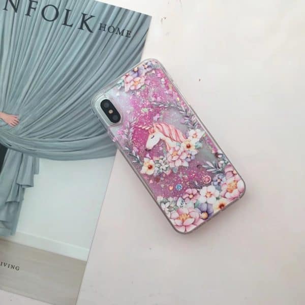 Unicorn Floral Glitter Falling Case for iPhone X / Xs - Image 3