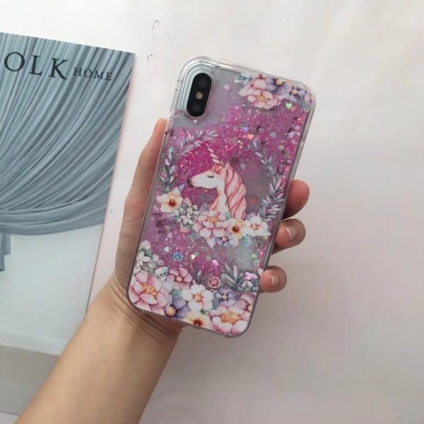 Unicorn Floral Glitter Falling Case for iPhone X / Xs - Image 2