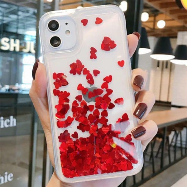 Transparent Floating Heart Case for iPhone – Red