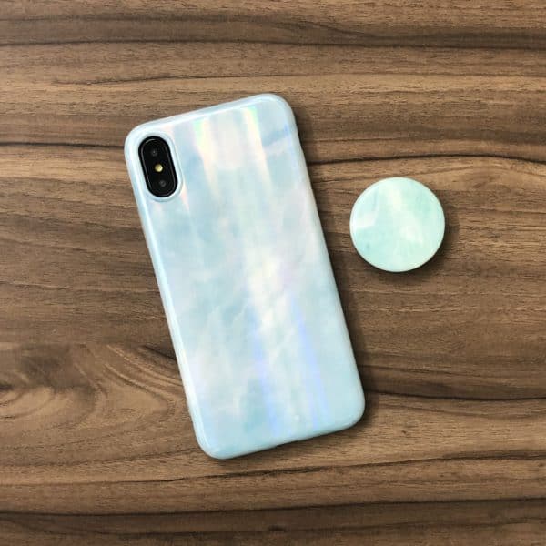 Glossy Marble Silicone Case for iPhone - Sky  Blue - Image 3