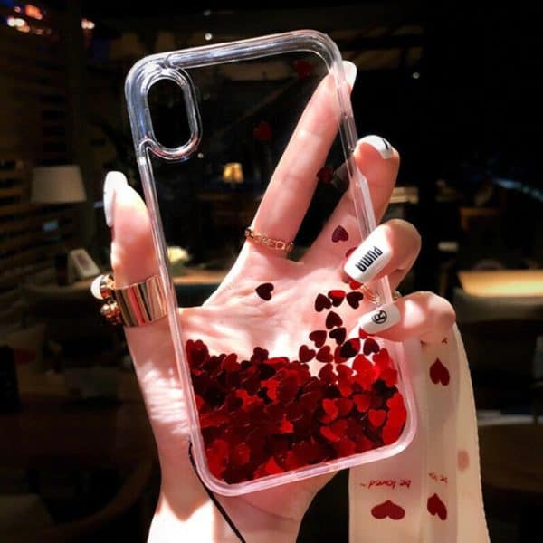 Transparent Floating Heart Case for iPhone – Red - Image 2