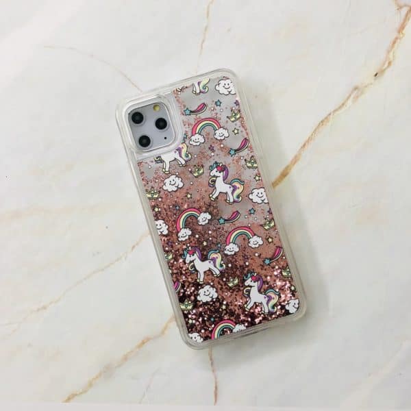 Transparent Unicorn Rainbow Floating Glitter Case for iPhone - Image 2