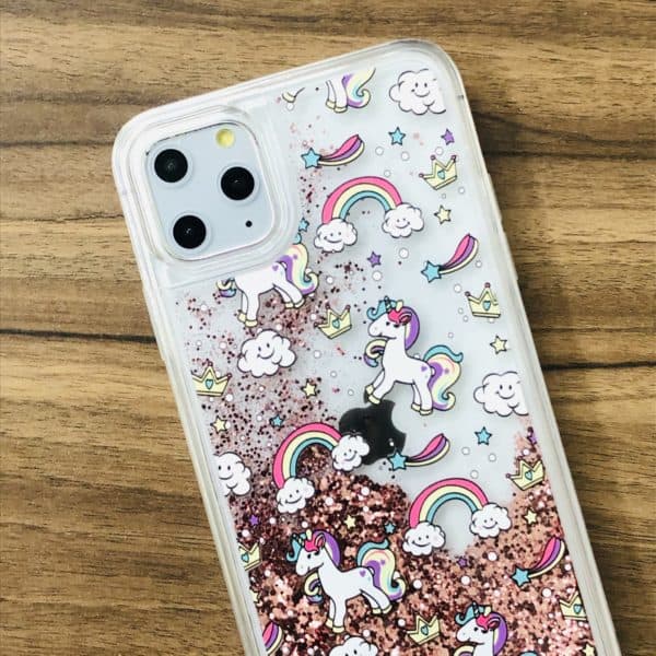 Transparent Unicorn Rainbow Floating Glitter Case for iPhone - Image 3