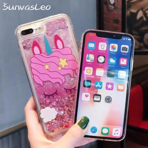 Transparent Unicorn Face Floating Glitter Case for iPhone - Image 3