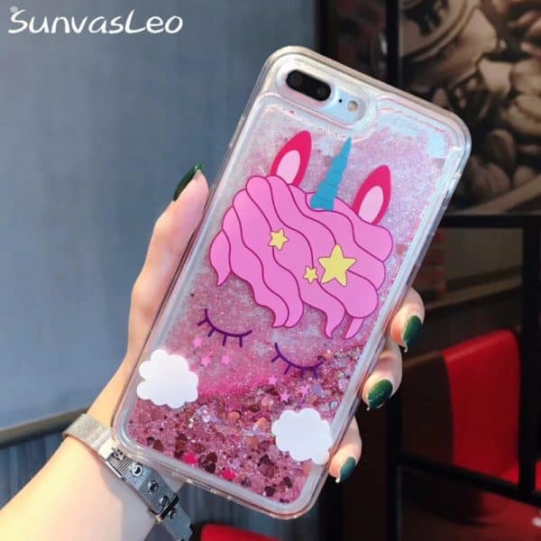 Transparent Unicorn Face Floating Glitter Case for iPhone - Image 2