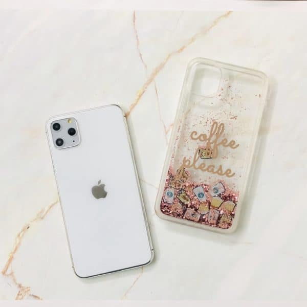 Coffee Please Floating Glitter Case for iPhone – Rose Gold