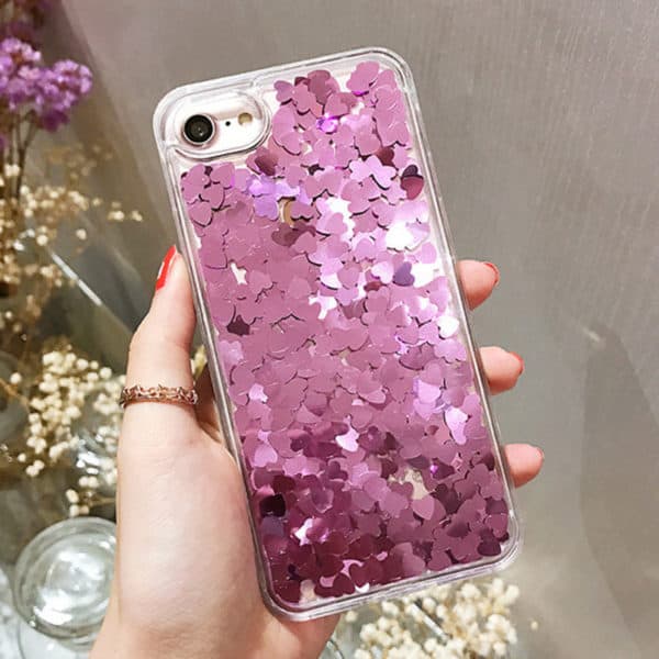 Transparent Floating Heart Case for iPhone Xs Max – Purple