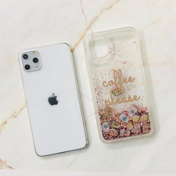 Coffee Please Floating Glitter Case for iPhone – Rose Gold - Image 3