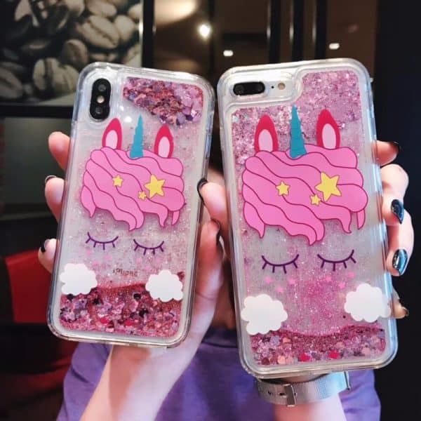 Transparent Unicorn Face Floating Glitter Case for iPhone