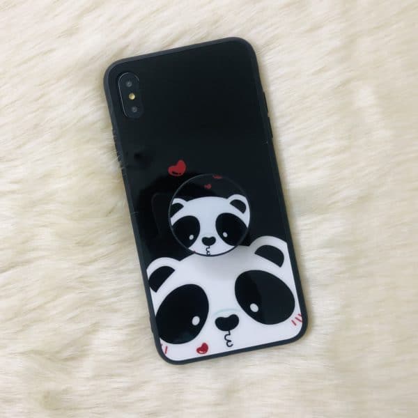 Black Kissing Panda Grip Case for iPhone