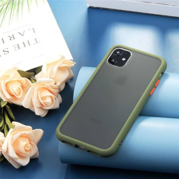 Green Frosted Semi Transparent Case for iPhone (Orange Button) - Image 3