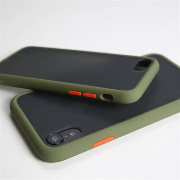 Green Frosted Semi Transparent Case for iPhone (Orange Button)