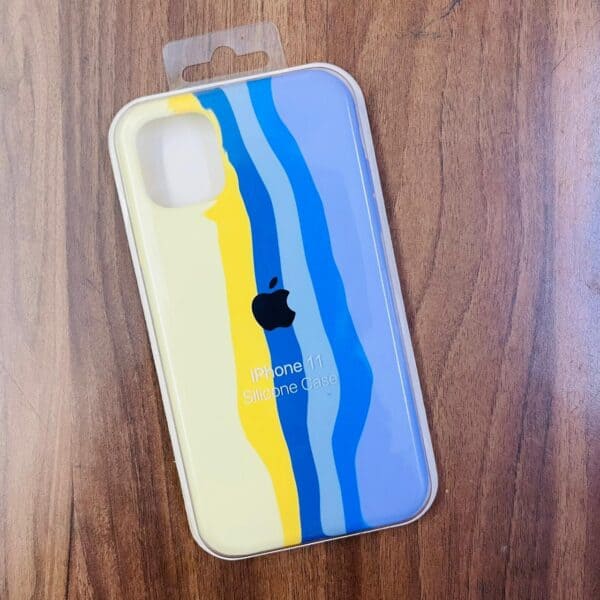 Yellow Blue Rainbow Liquid Silicone Case for iPhone 11