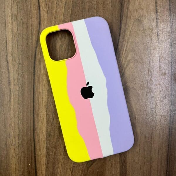 Neon Yellow Rainbow Liquid Silicone Case for iPhone 12 / 12 Pro