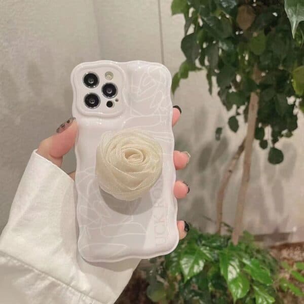 White Floral Puff Case With Pop Socket For Iphone 12 Pro Max