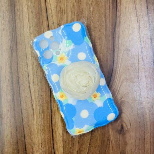 Blue Floral Print Puff Case with Pop Socket For Iphone