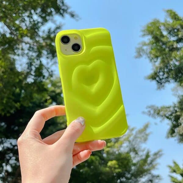 Neon Green Heart 3D Case for iPhone