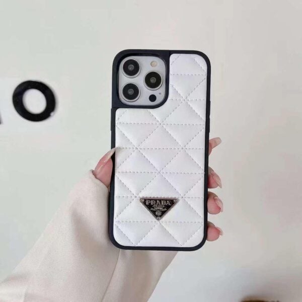 Prada Checks Design Puff Case for iPhone - White