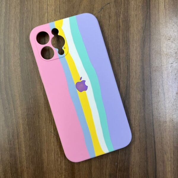 Pink Rainbow Camera Protection Liquid Silicone Case for iPhone