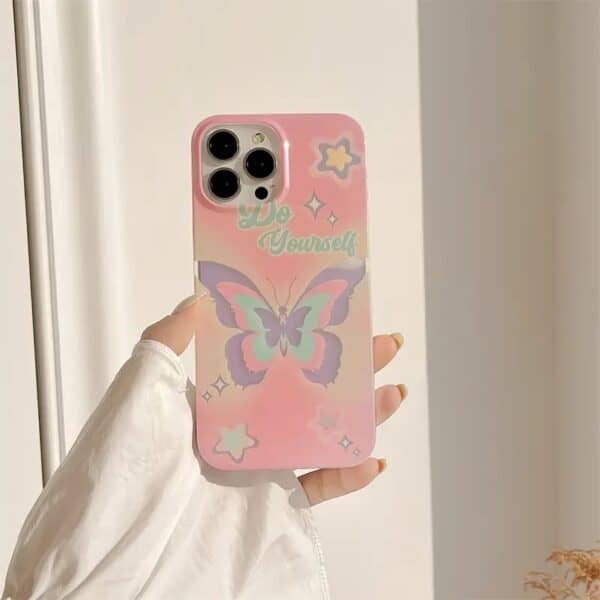 Do Yourself Pink Holographic Butterfly Case with Charm for iPhone 14 Pro Max