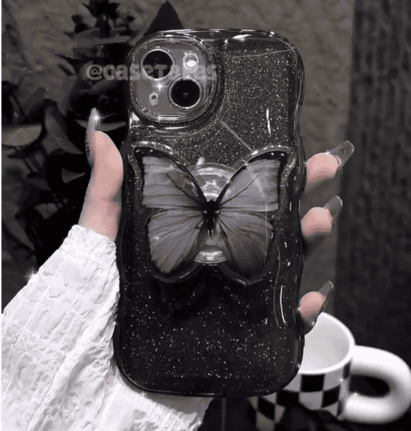 Black Shimmer Cases with Black Butterfly Grip for iPhone 14 Pro Max