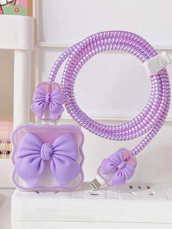 Purple Bow Charger Protector for Apple iPhone