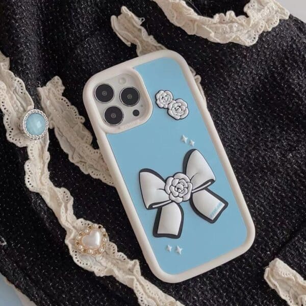 Blue Cute Big Bow Silicone Cases for iPhone