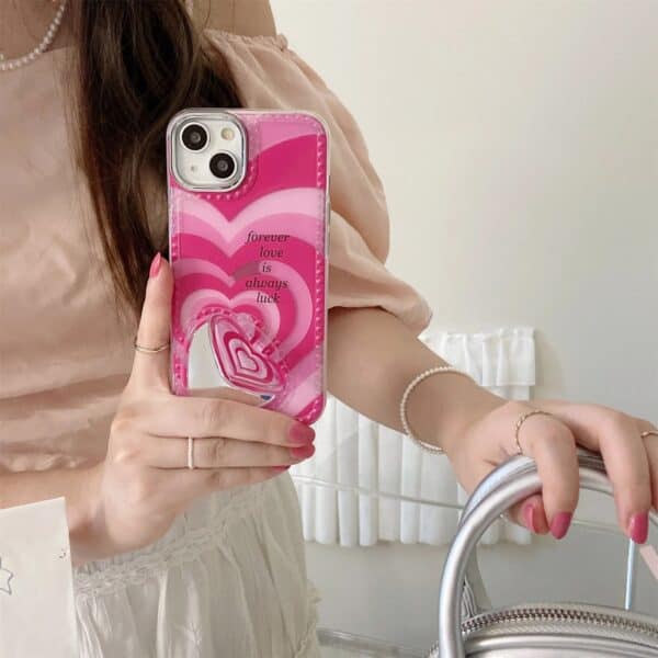 Pink Heart Mirror Cases as stand for iPhone