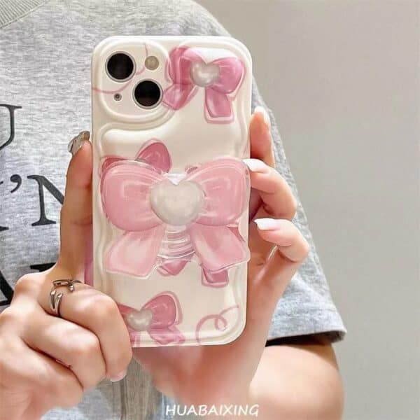 Bow Silicone Cases with Big Bow PopSocket for iPhone 14 Pro