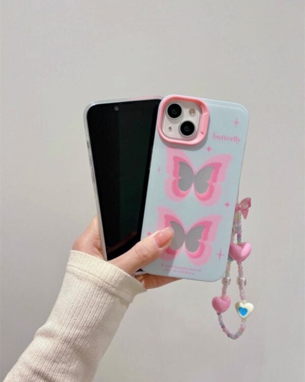 Pink and Blue Butterfly Cases with Charms for iPhone 15 Pro